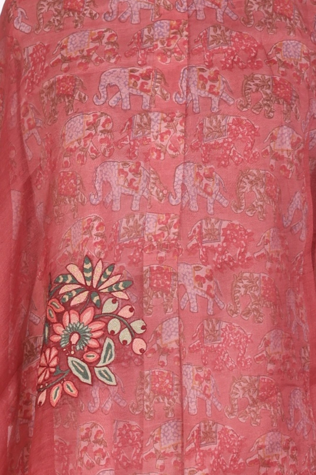 Maroon Floral Embroidered Organza Dupatta