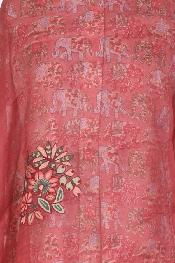 Maroon Floral Embroidered Organza Dupatta