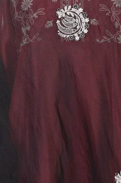 Black Thread Embroidered Organza Dupatta