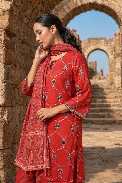 Red Ethnic Motifs Printed Modal Satin Dupatta
