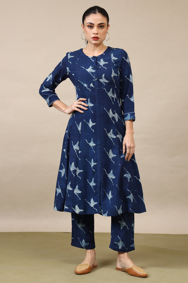 Indigo Handblock Printed Kurta and Straight Pants Set
