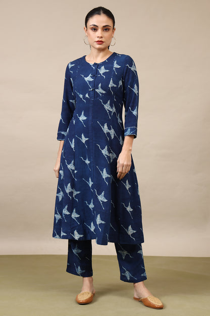 Indigo Handblock Printed Kurta and Straight Pants Set