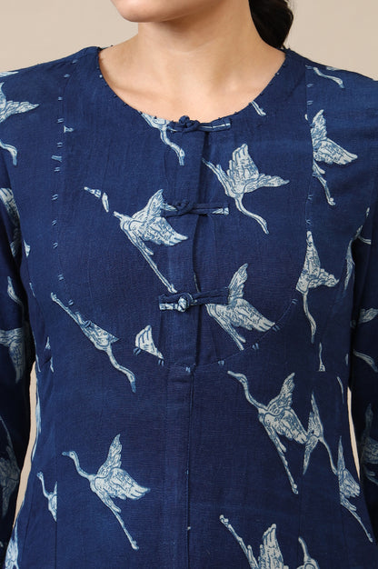 Indigo Handblock Printed Kurta and Straight Pants Set