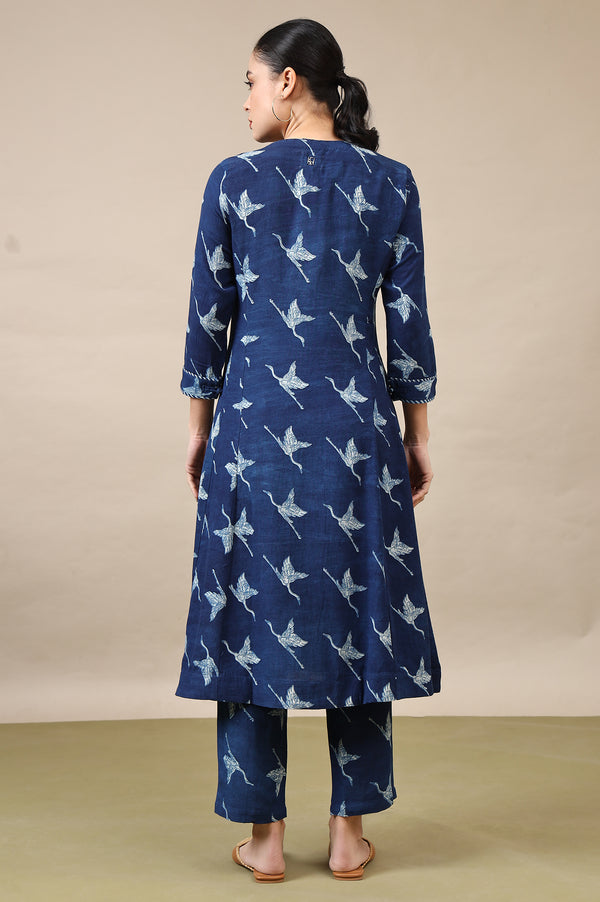 Indigo Handblock Printed Kurta and Straight Pants Set