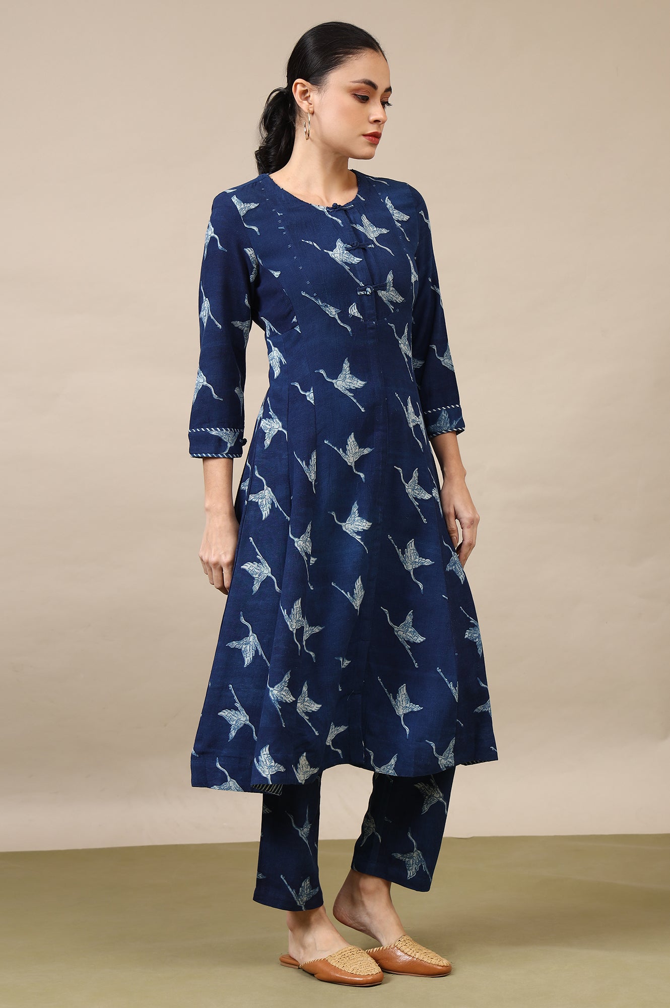 Indigo Handblock Printed Kurta and Straight Pants Set