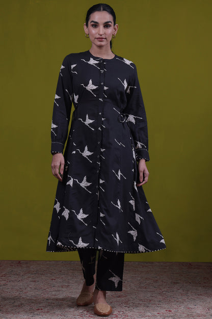 Animal Printed Mirror work A-line Pure Cotton Kurta with Straight Pants Set