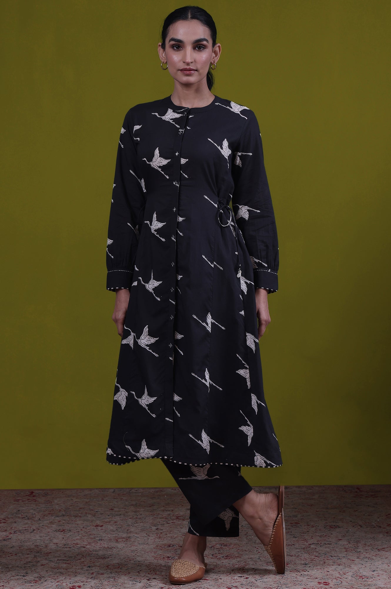 Animal Printed Mirror work A-line Pure Cotton Kurta with Straight Pants Set
