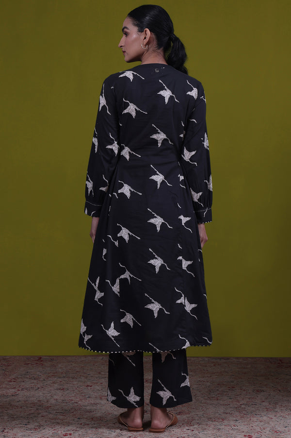 Animal Printed Mirror work A-line Pure Cotton Kurta with Straight Pants Set