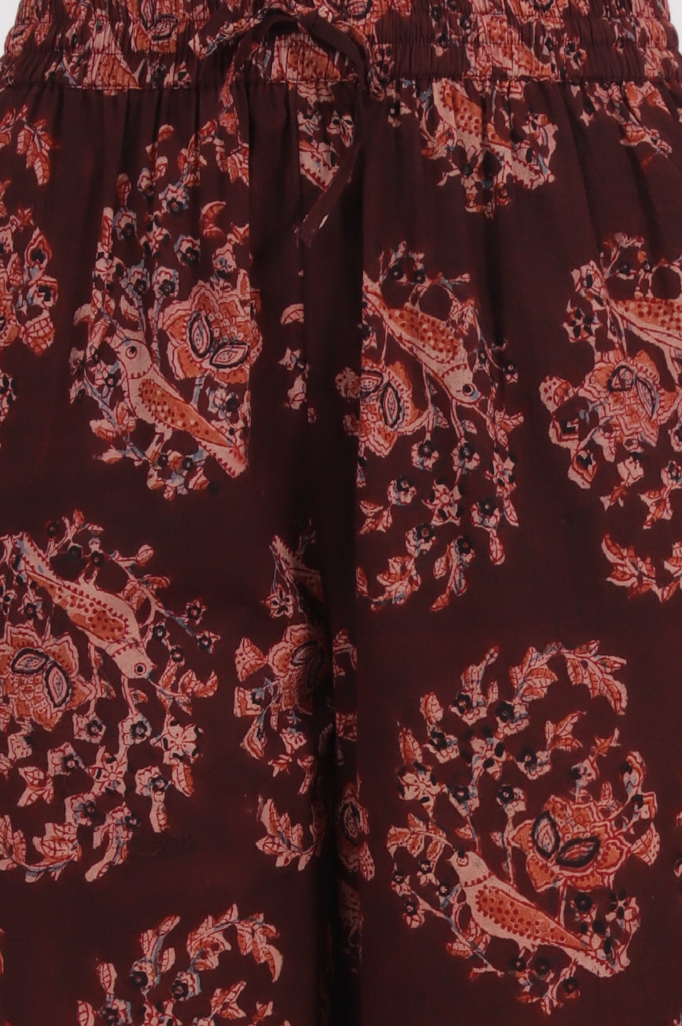 Dark Wine Kalamkari Printed Kurta, Straight Pants and Dupatta Set