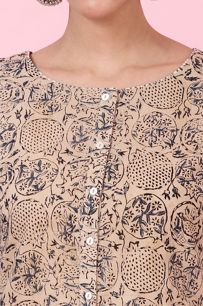 Beige Kalamkari Handblock Printed Co-ord Set