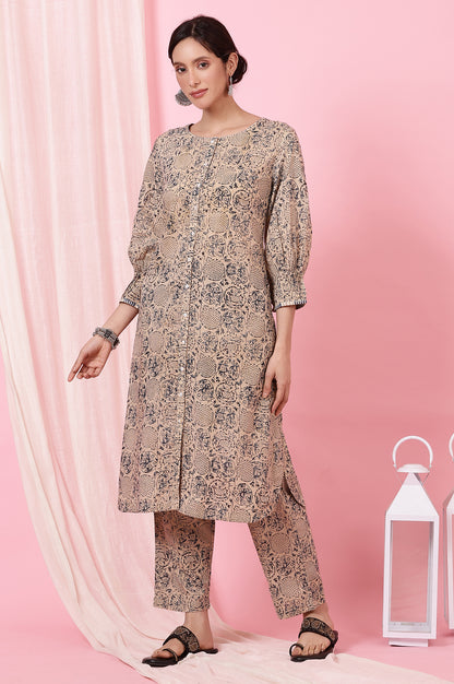 Beige Kalamkari Handblock Printed Co-ord Set