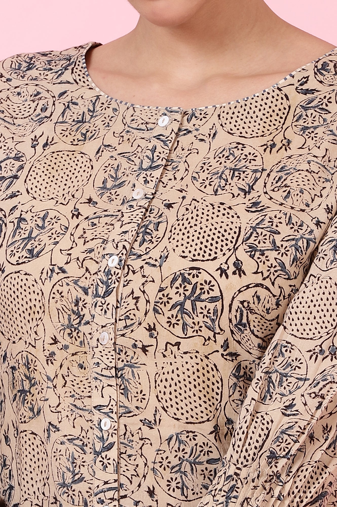 Beige Kalamkari Handblock Printed Co-ord Set