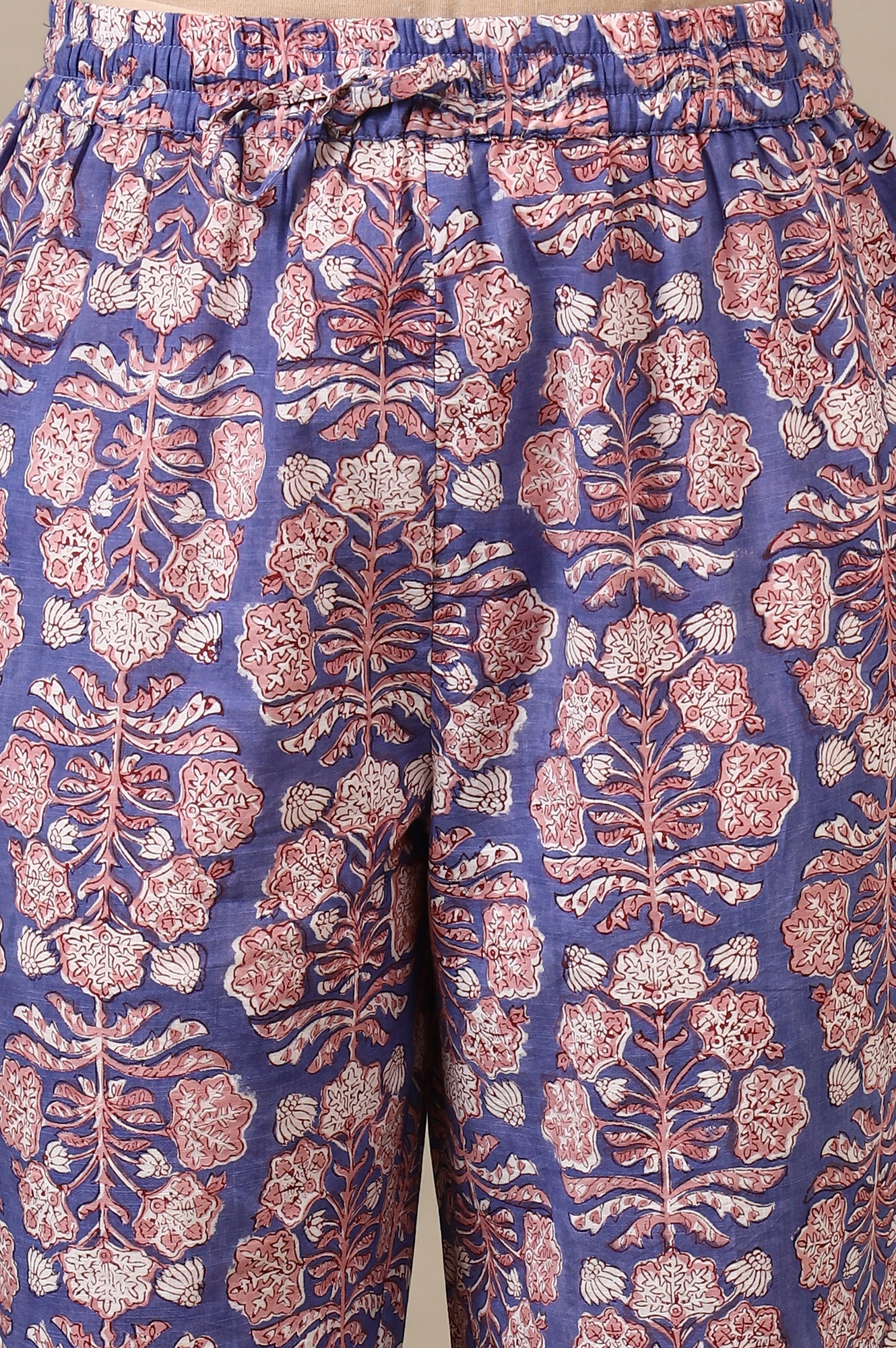 Lavender Handblock Printed Cotton Kurta, Straight Pants and Dupatta Set