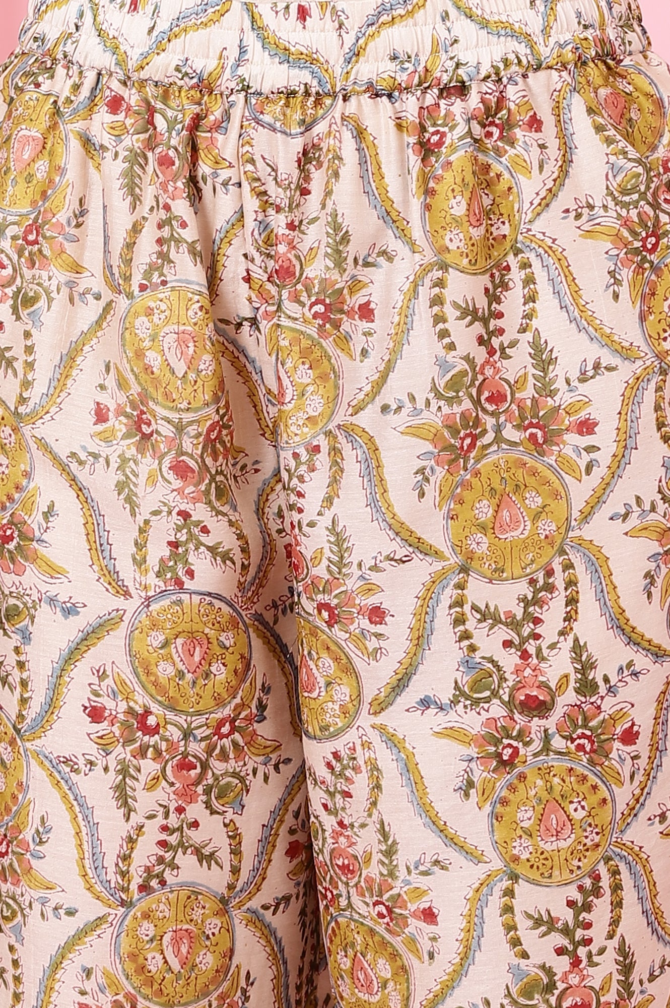 Ecru Handblock Printed Kurta, Straight Pants and Dupatta Set