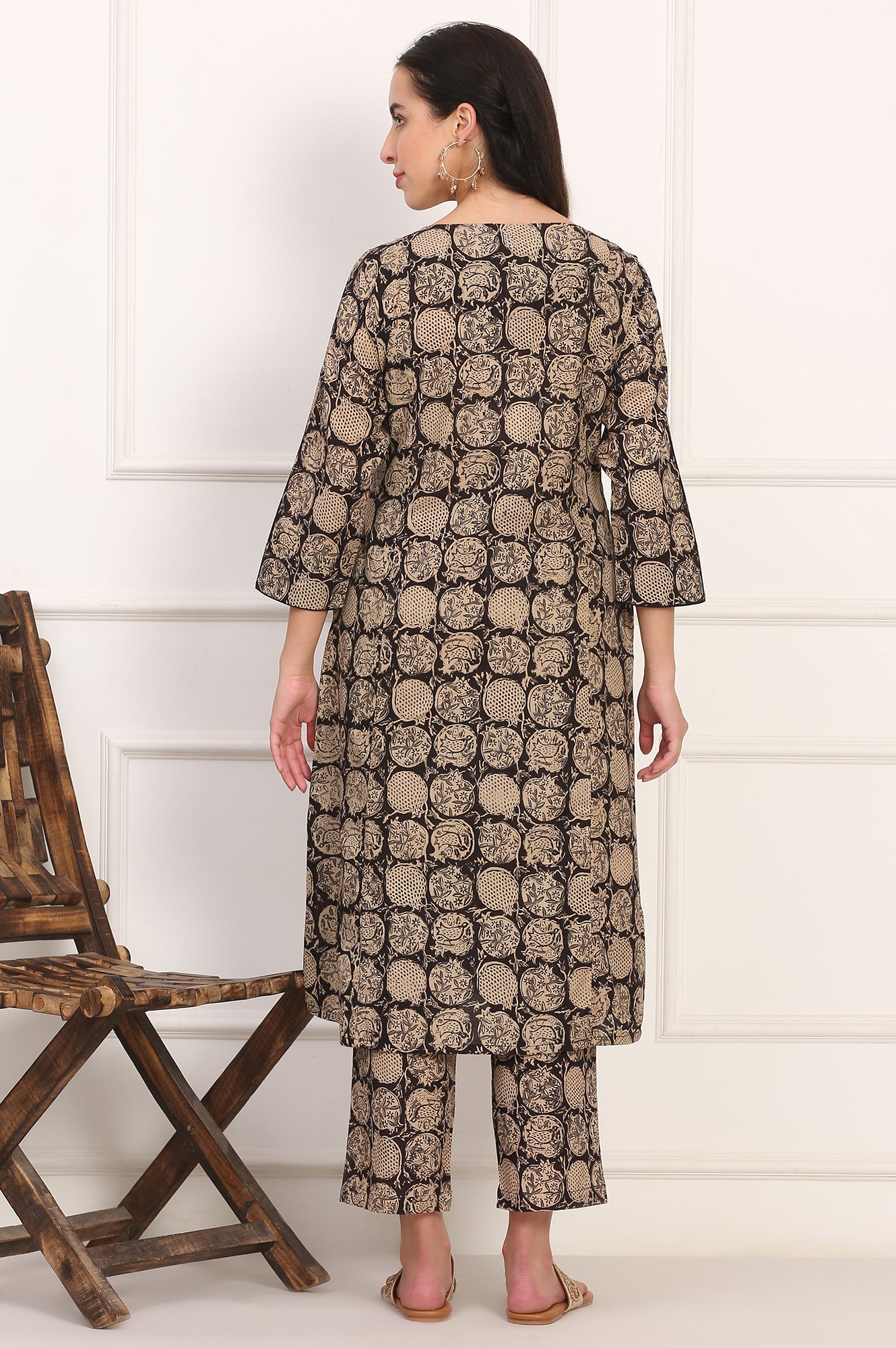 Black Kalamkari Printed Pure Cotton A-Line Kurta and Pants Co-ord Set