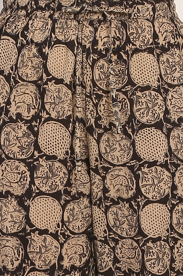 Black Kalamkari Printed Pure Cotton A-Line Kurta and Pants Co-ord Set