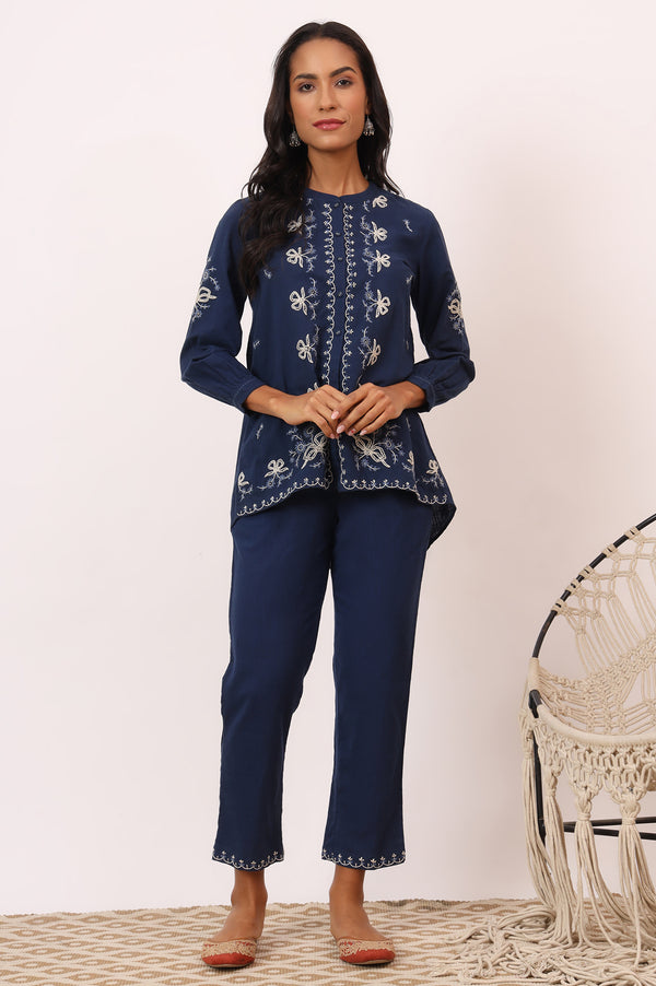 Indigo Blue Chikankari Tunic and Pants Set