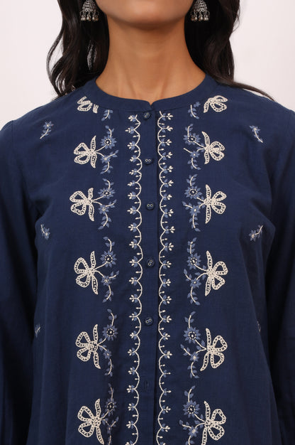 Indigo Blue Chikankari Tunic and Pants Set