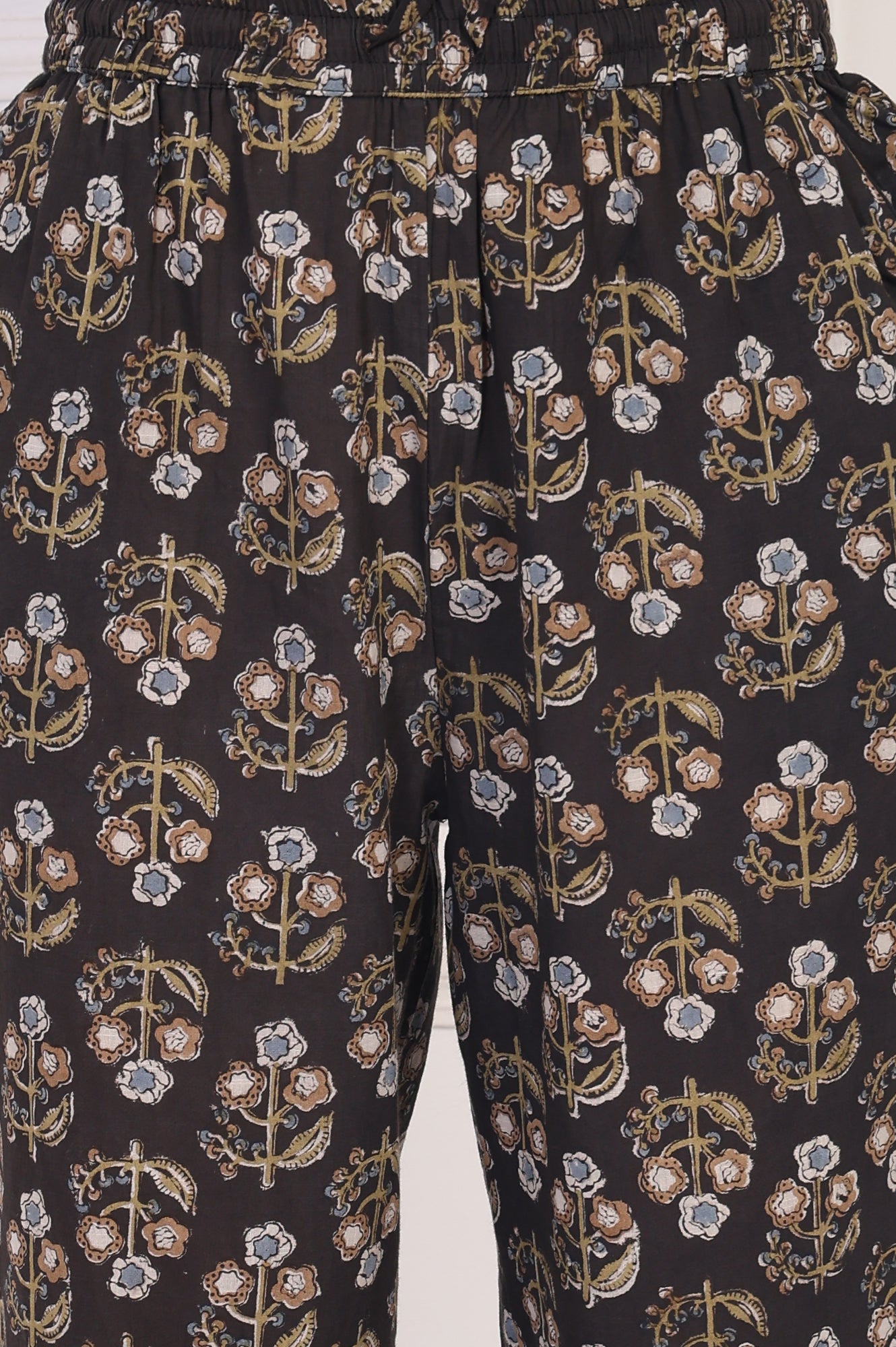 Black Floral Printed Embellished A-Line Cotton Kurta with Straight Pant and Dupatta Set