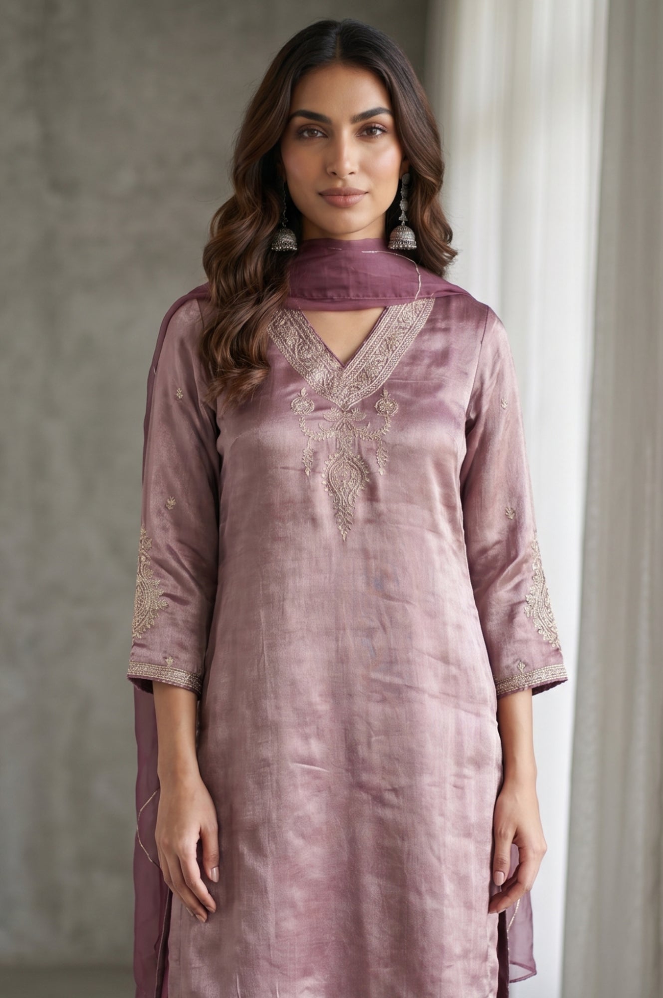 Purple Yarn Dyed Cotton Silk Zari Stripe Short Kurta sharara set for women