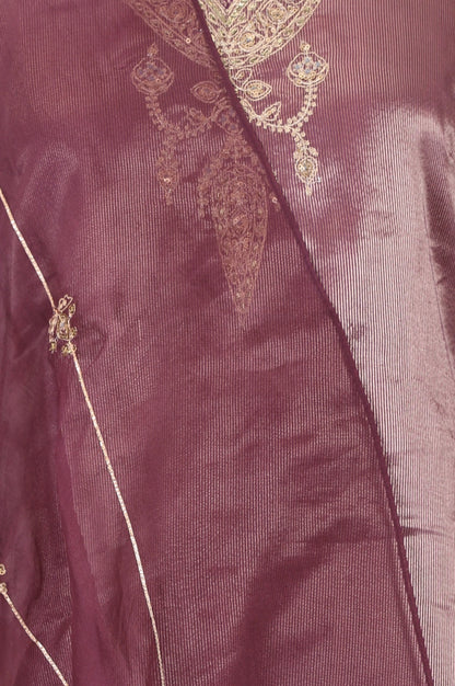 Purple Yarn Dyed Cotton Silk Zari Stripe Short Kurta with Sharara and Dupatta Set