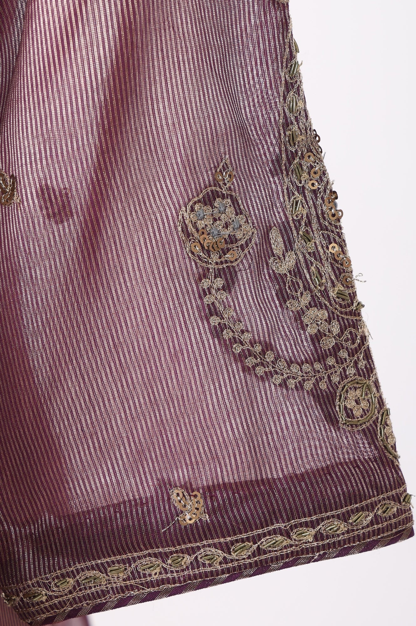 Purple Yarn Dyed Cotton Silk Zari Stripe Short Kurta sharara set for women