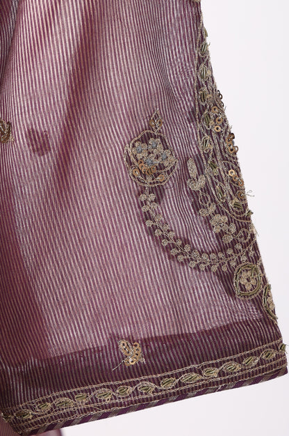 Purple Yarn Dyed Cotton Silk Zari Stripe Short Kurta with Sharara and Dupatta Set