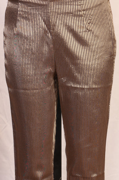 Brown Embroidered Jacquard Straight Kurta with Pants and Dupatta Set