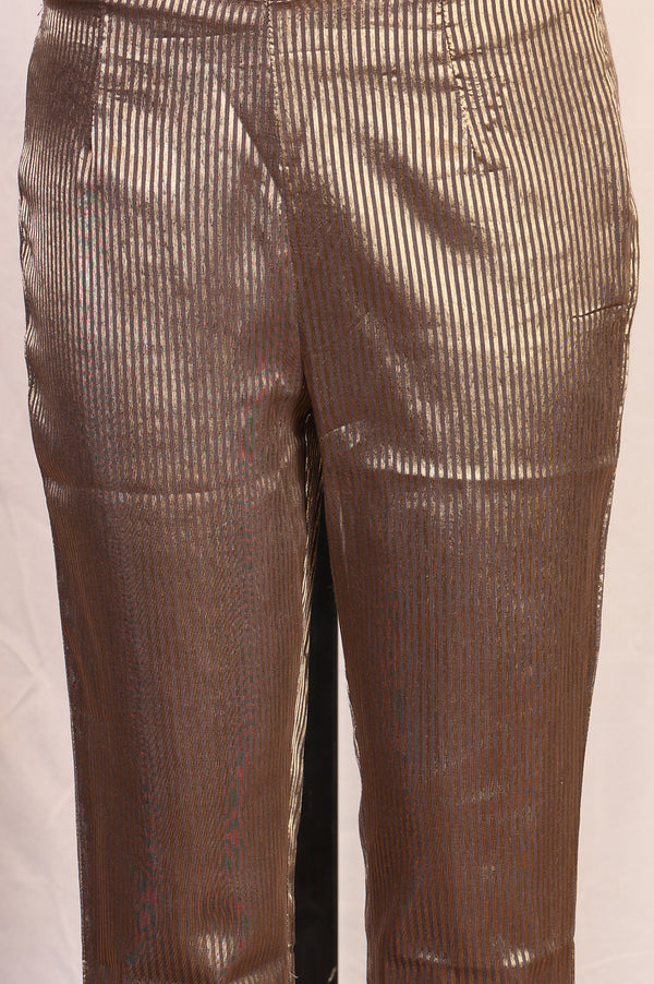 Brown Embroidered Jacquard Straight Kurta with Pants and Dupatta Set