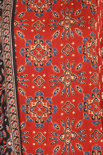 Rust Geometric Printed Modal Satin Straight Kurta With Pants and Dupatta Set