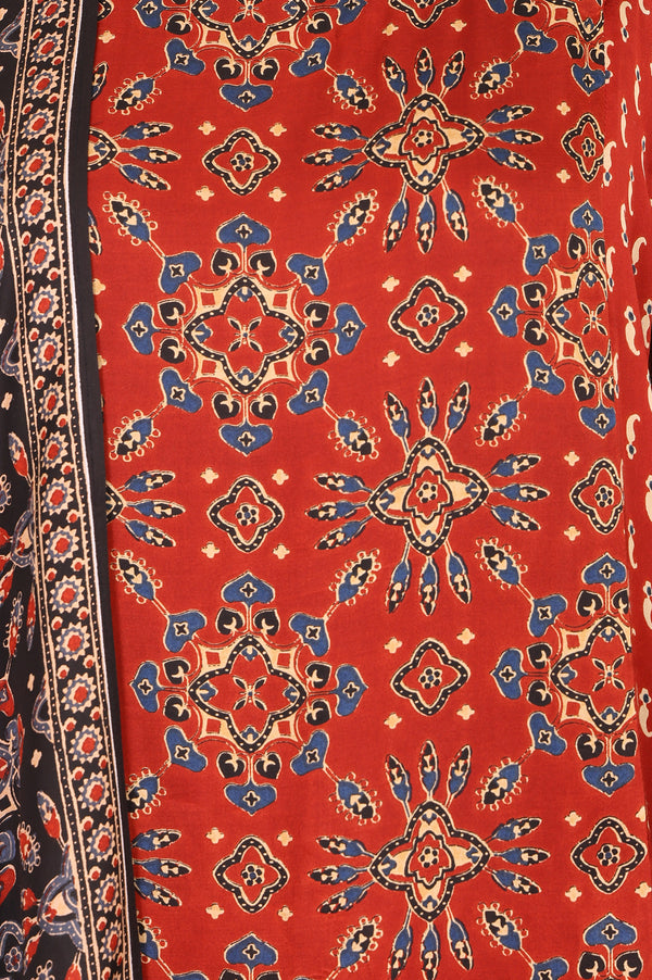 Rust Geometric Printed Modal Satin Straight Kurta With Pants and Dupatta Set