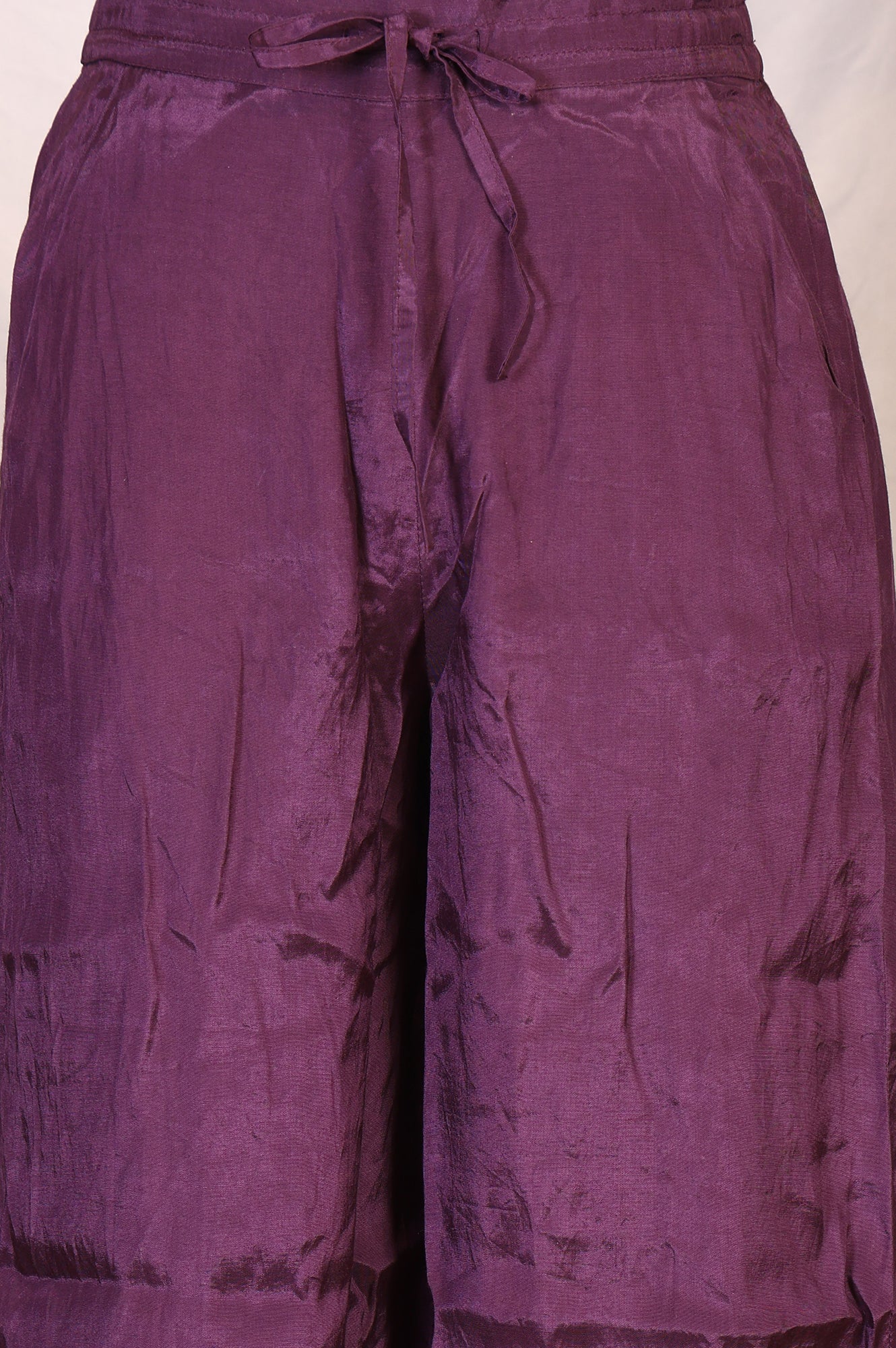 Purple Embroidered Zari Work Silk Blend Straight Kurta with Parallel Pants and Dupatta Set