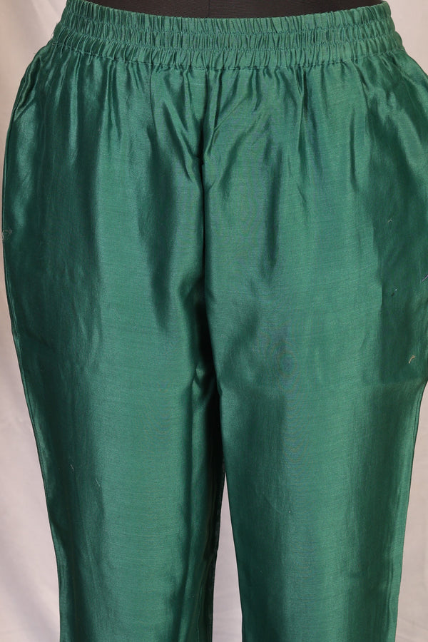 Green Geometric Printed Zari Work Jacquard Straight Kurta with Pants and Dupatta Set