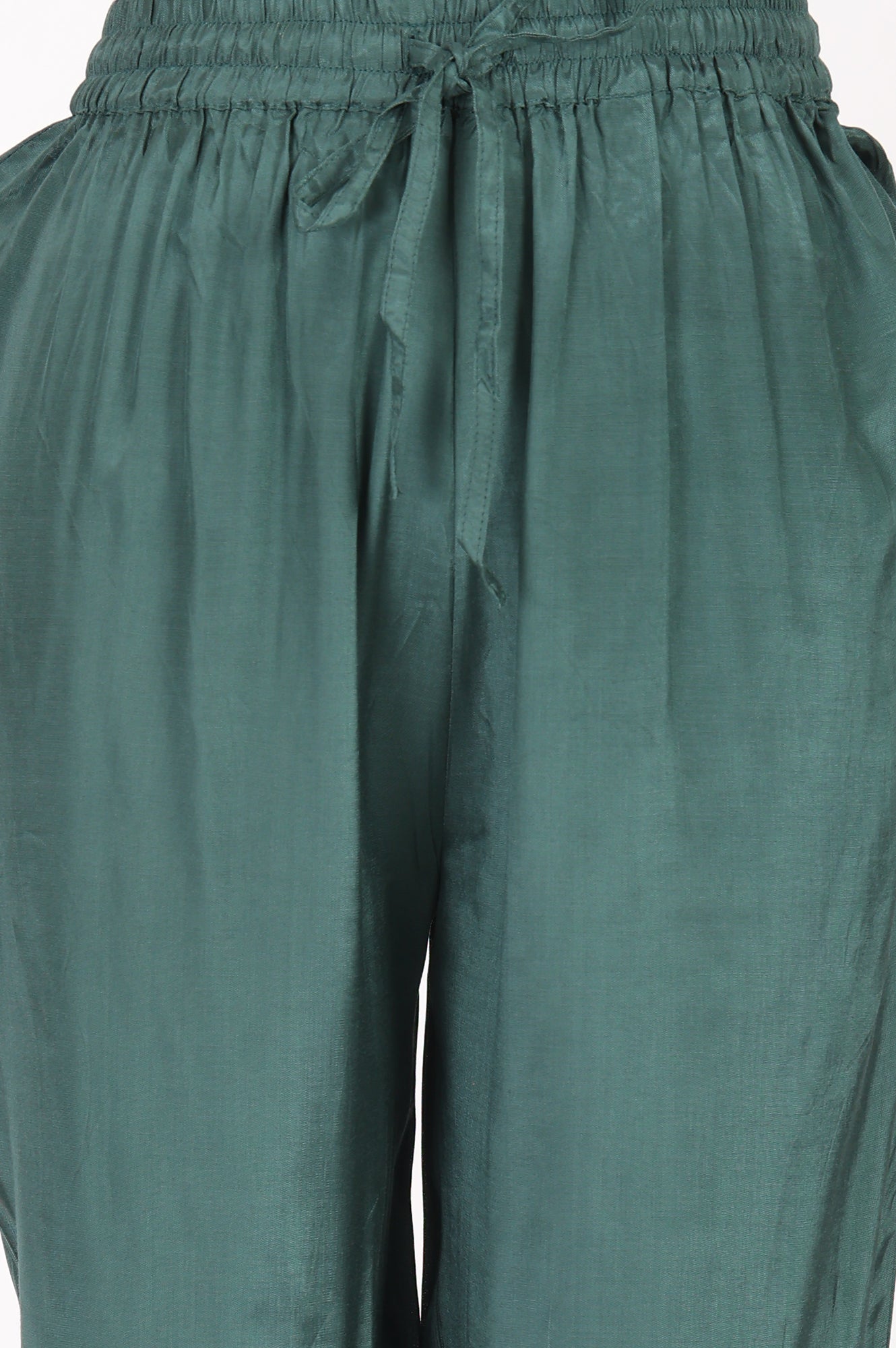 Green Thread Embroidered Cotton Silk Flared Kurta With Pants and Dupatta Set