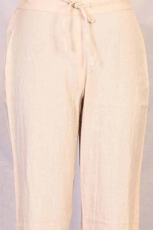 Brown Embroidered Cotton Blend Straight Kurta with Pants and Dupatta Set