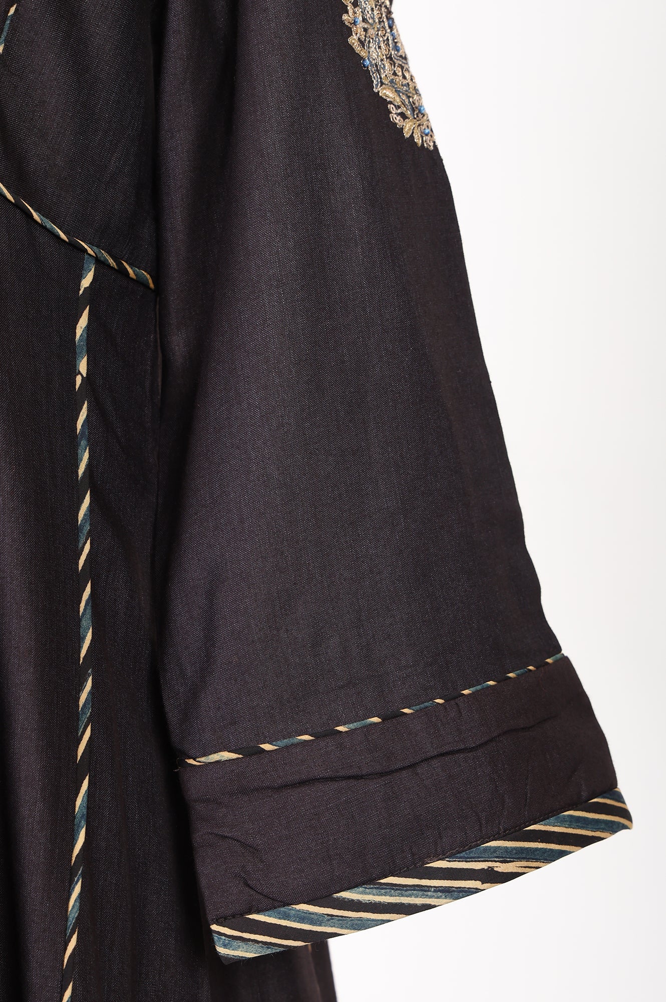 Brown Thread Embroidered Tussar Silk A-Line Kurta With Pants and Dupatta Set
