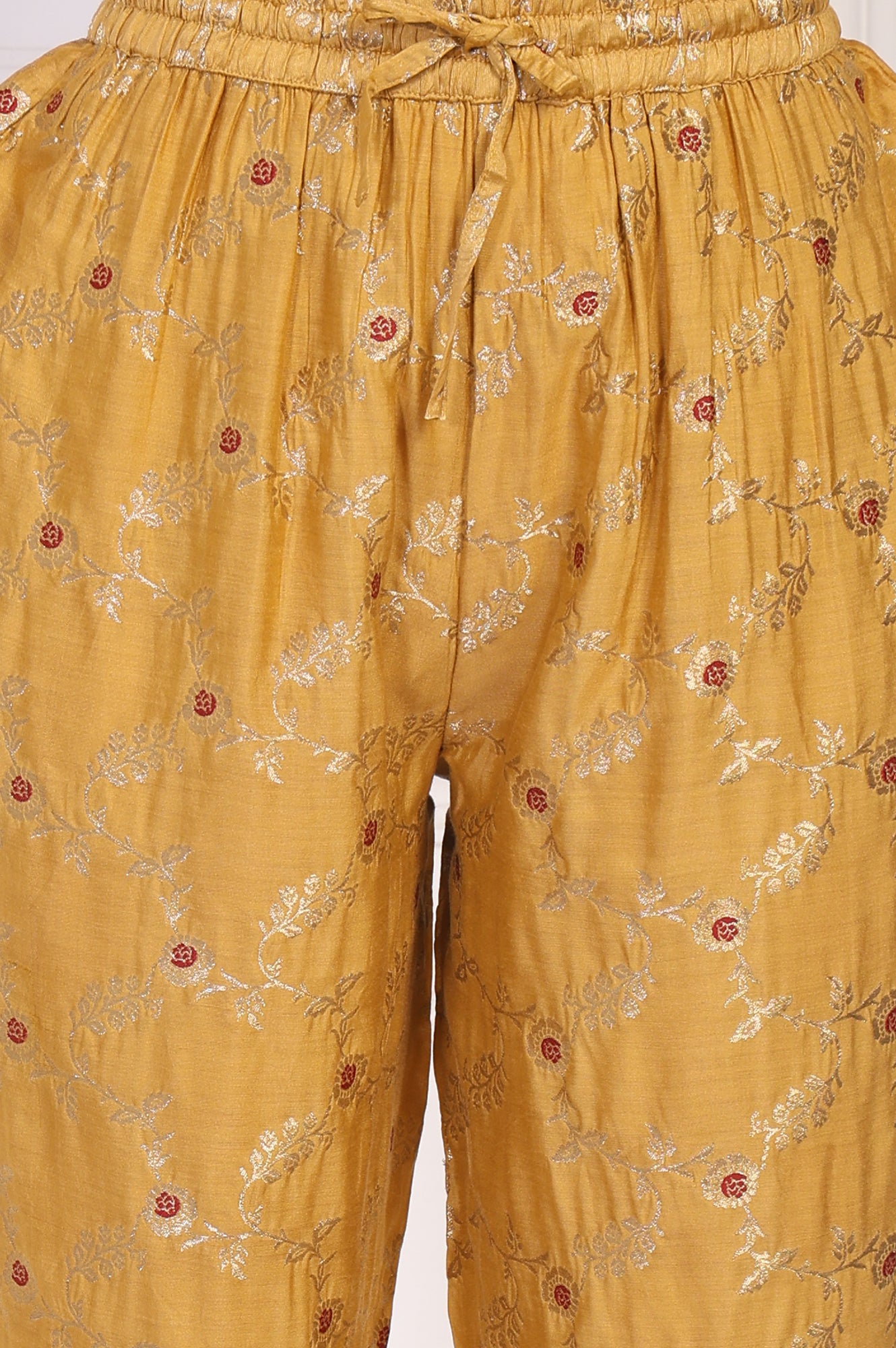 Mustard Jacquard Straight Kurta with Straight Pant and Dupatta Set