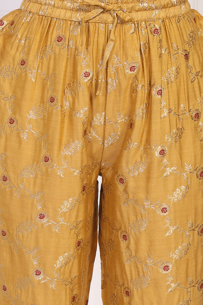 Mustard Jacquard Straight Kurta with Straight Pant and Dupatta Set