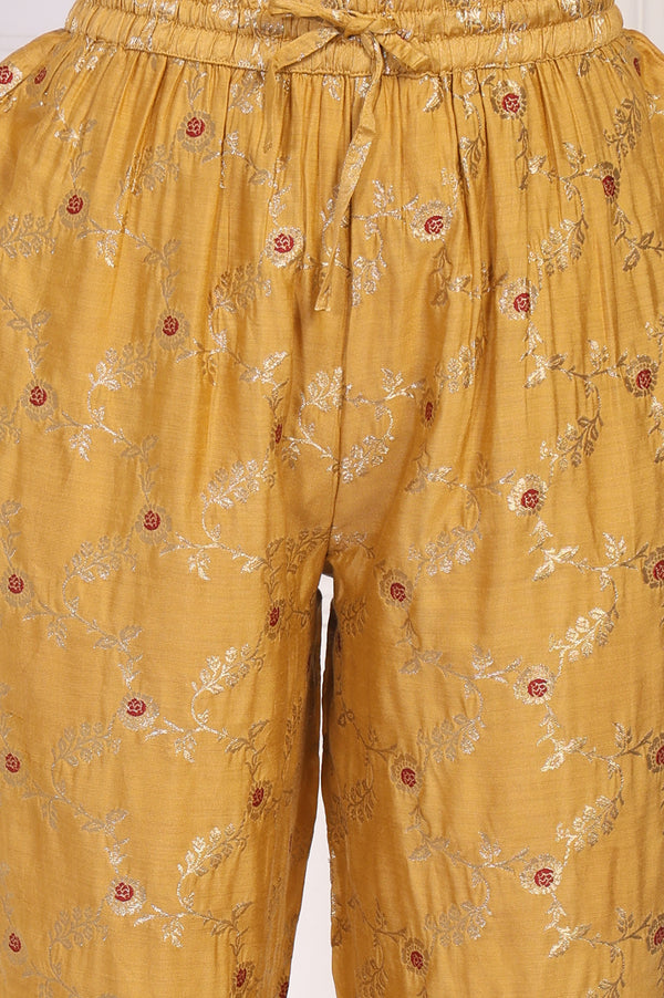 Mustard Jacquard Straight Kurta with Straight Pant and Dupatta Set