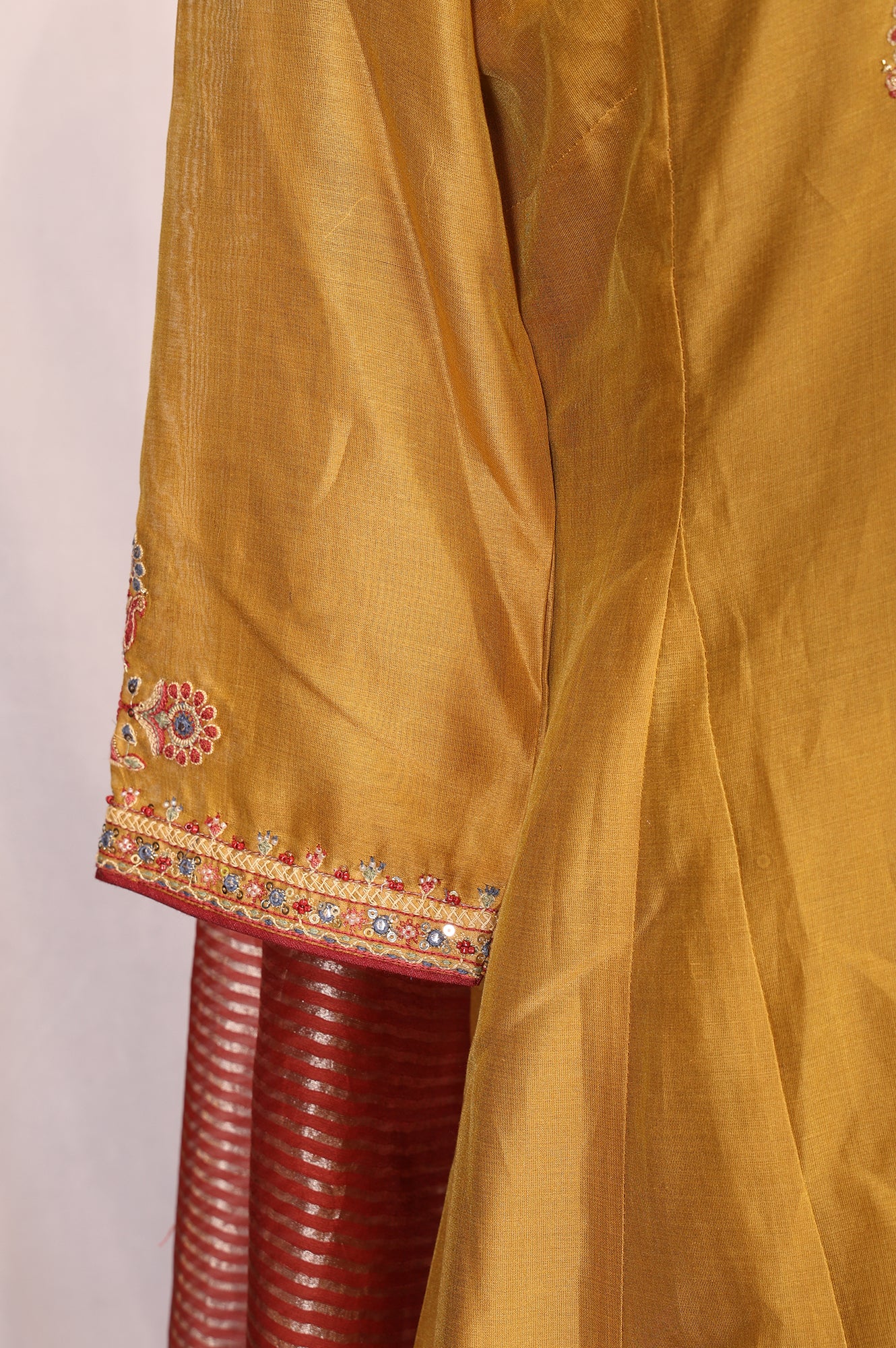Mustard Embroidered Silk Blend A-line Kurta with Straight Pants and Dupatta Set