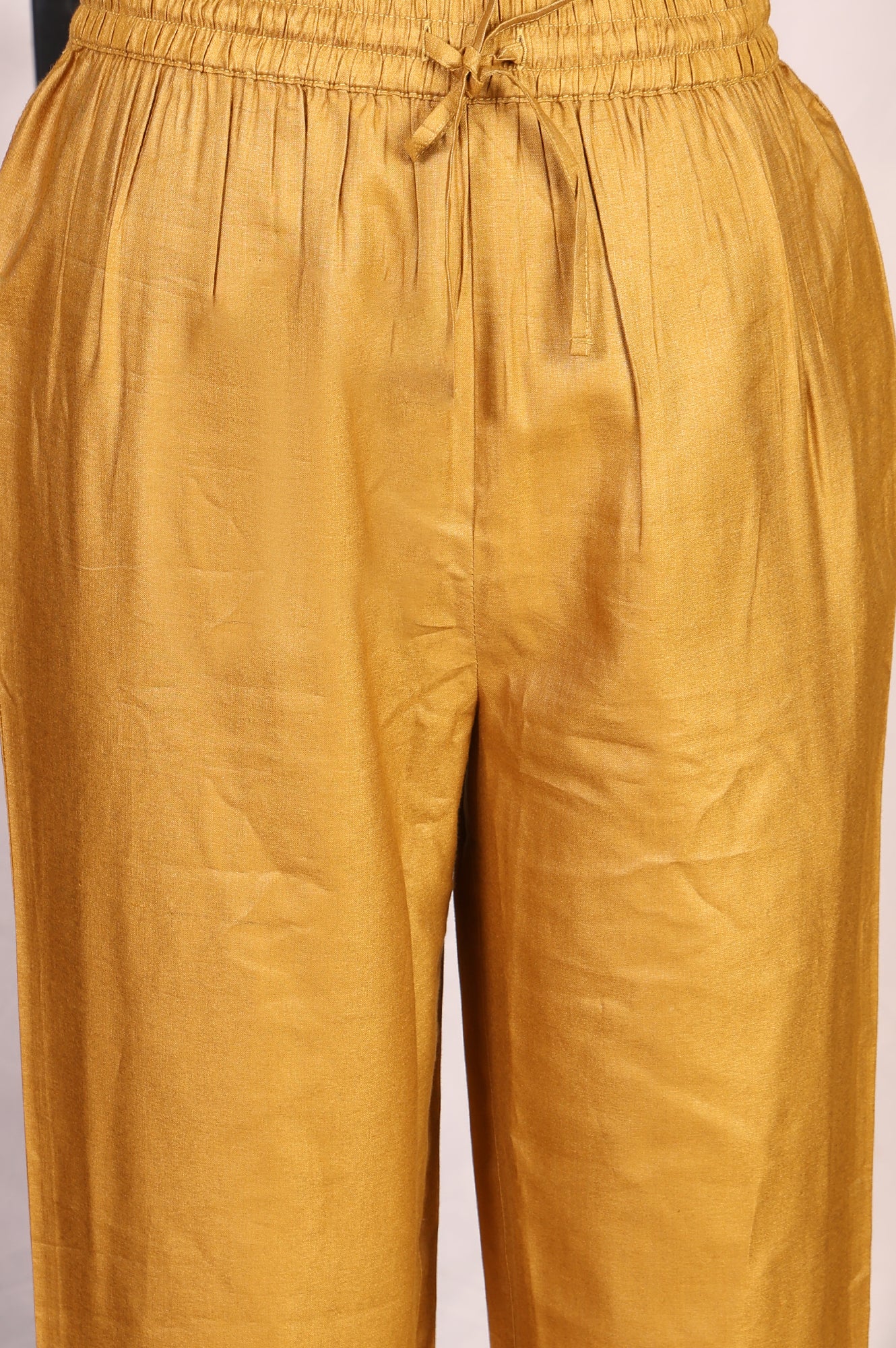 Mustard Embroidered Silk Blend A-line Kurta with Straight Pants and Dupatta Set