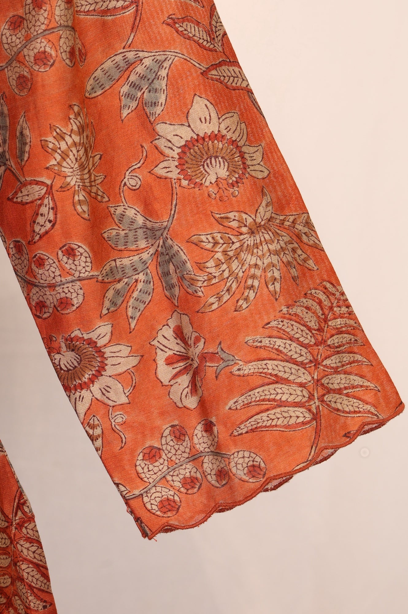 Orange Block Printed Cotton Silk Straight Kurta with Straight Pants and Dupatta Set
