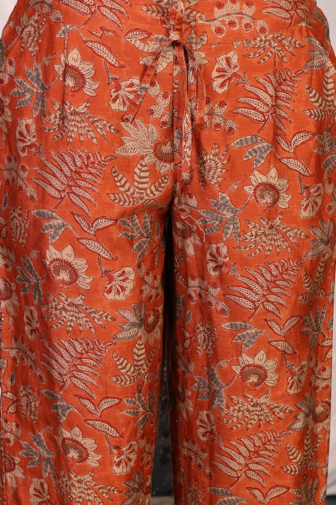 Orange Block Printed Cotton Silk Straight Kurta with Straight Pants and Dupatta Set