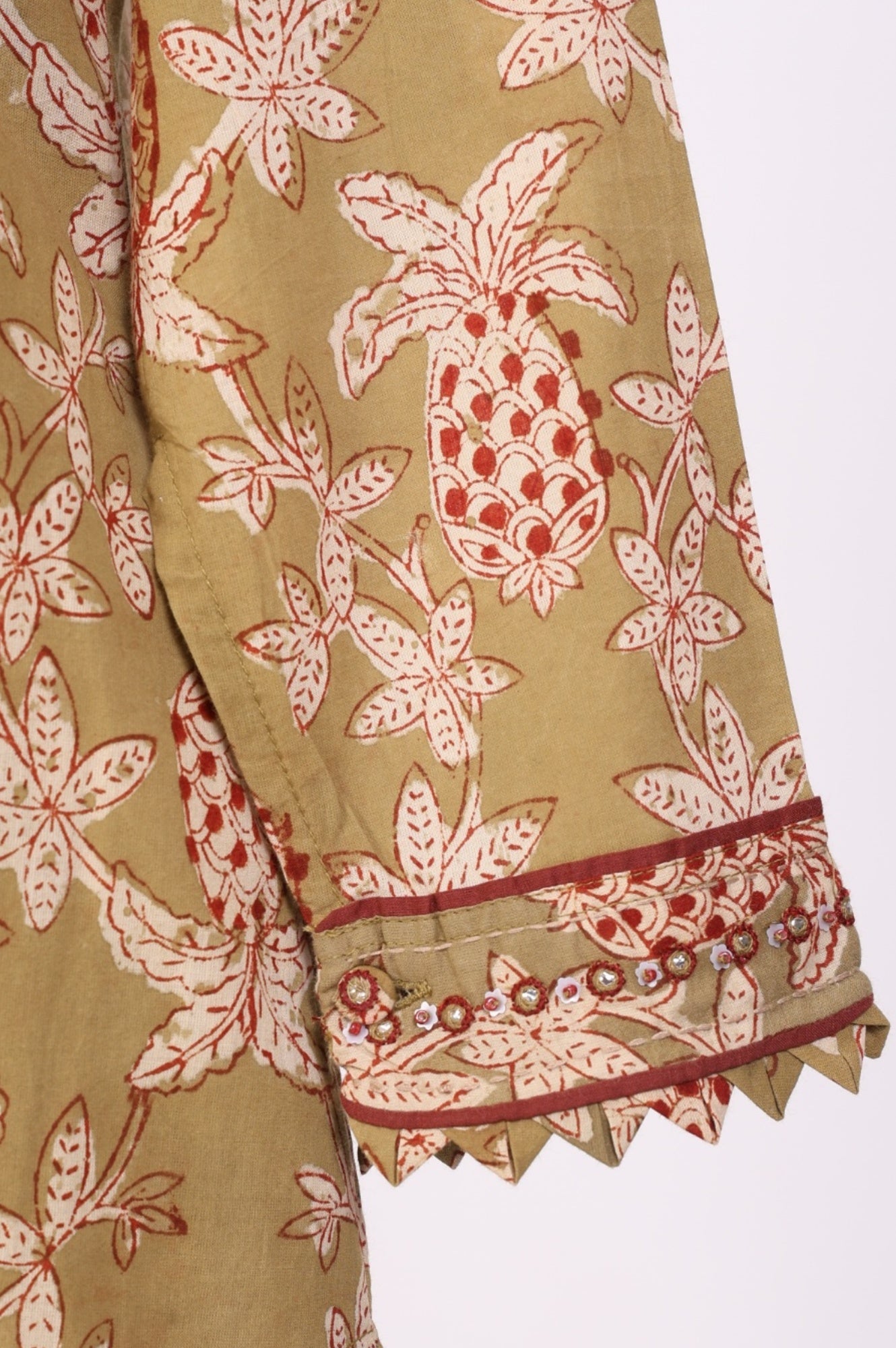 Basil Green Block Printed Floral Pure Cotton Straight Kurta With Pant Set