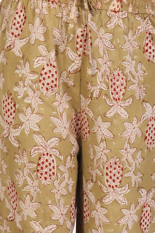 Basil Green Block Printed Floral Pure Cotton Straight Kurta With Pant Set