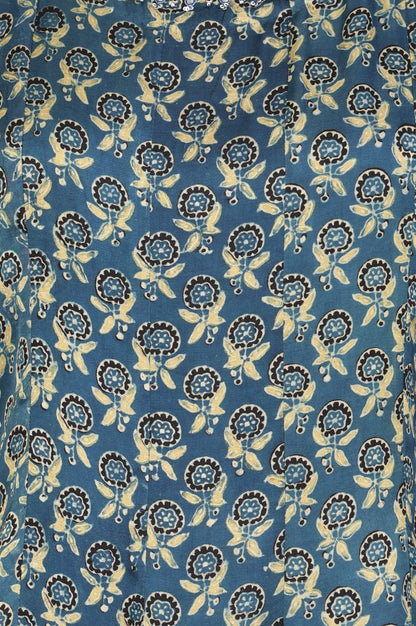 Blue Floral Printed Satin Straight Kurta with Pants and Dupatta Set