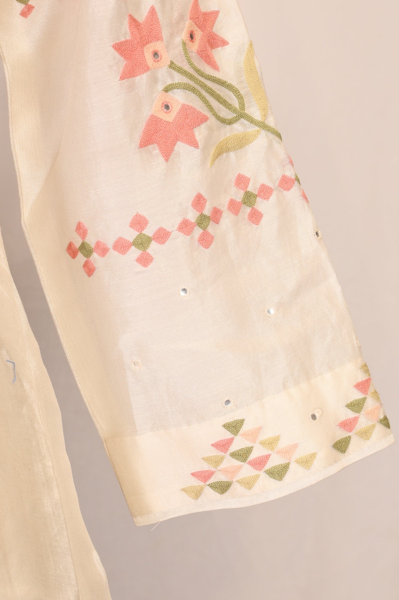 Off White Thread Embroidered Cotton Silk Anarkali Kurta with Pants and Dupatta Set