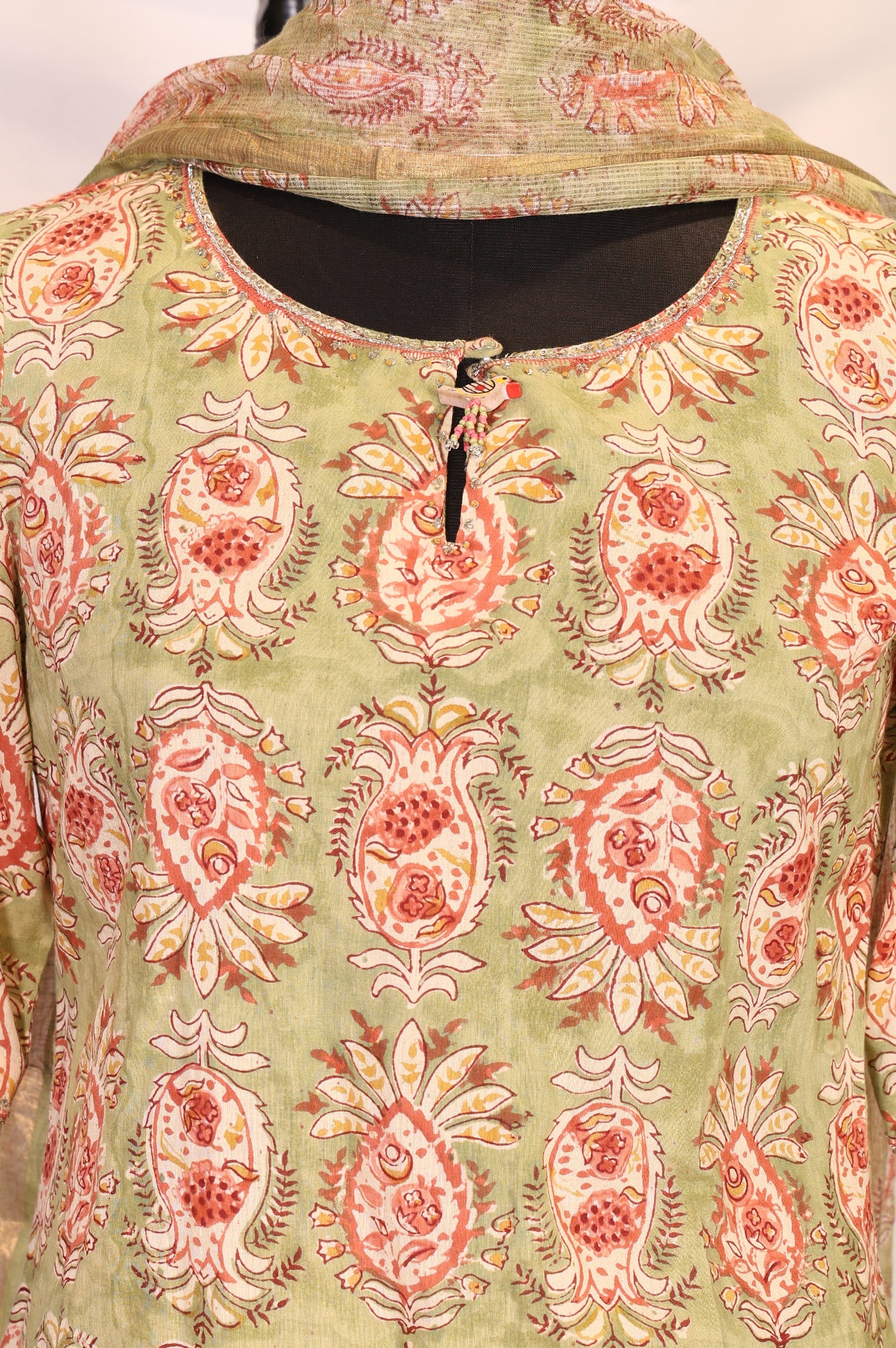 Green Floral Printed Pure Cotton A-line Kurta sharara set for women