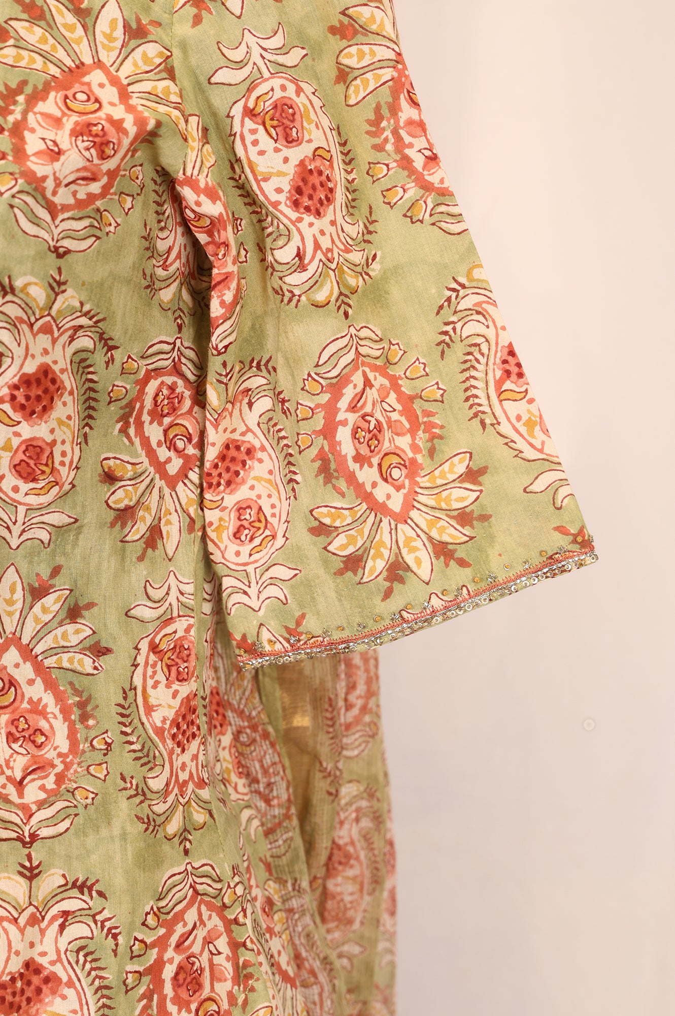 Green Floral Printed Pure Cotton A-line Kurta sharara set for women