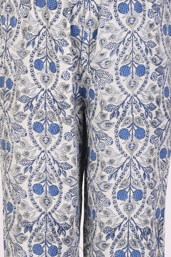 White Block Printed Pure Cotton Straight Kurta with Pants and Dupatta Set